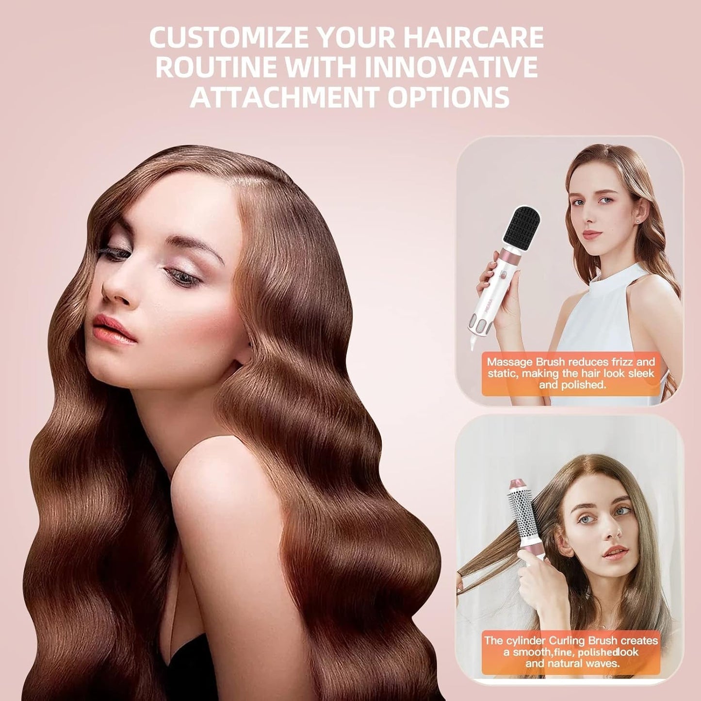 MIEARA 5 in 1 Airstyler Ionen Föhn, Professioneller Multifunktionaler Hairstyler, für Schnelles Trocknen Warmluftbürste Frizz-Free Lockenstab Automatisch Volumizing Glättung (pink)