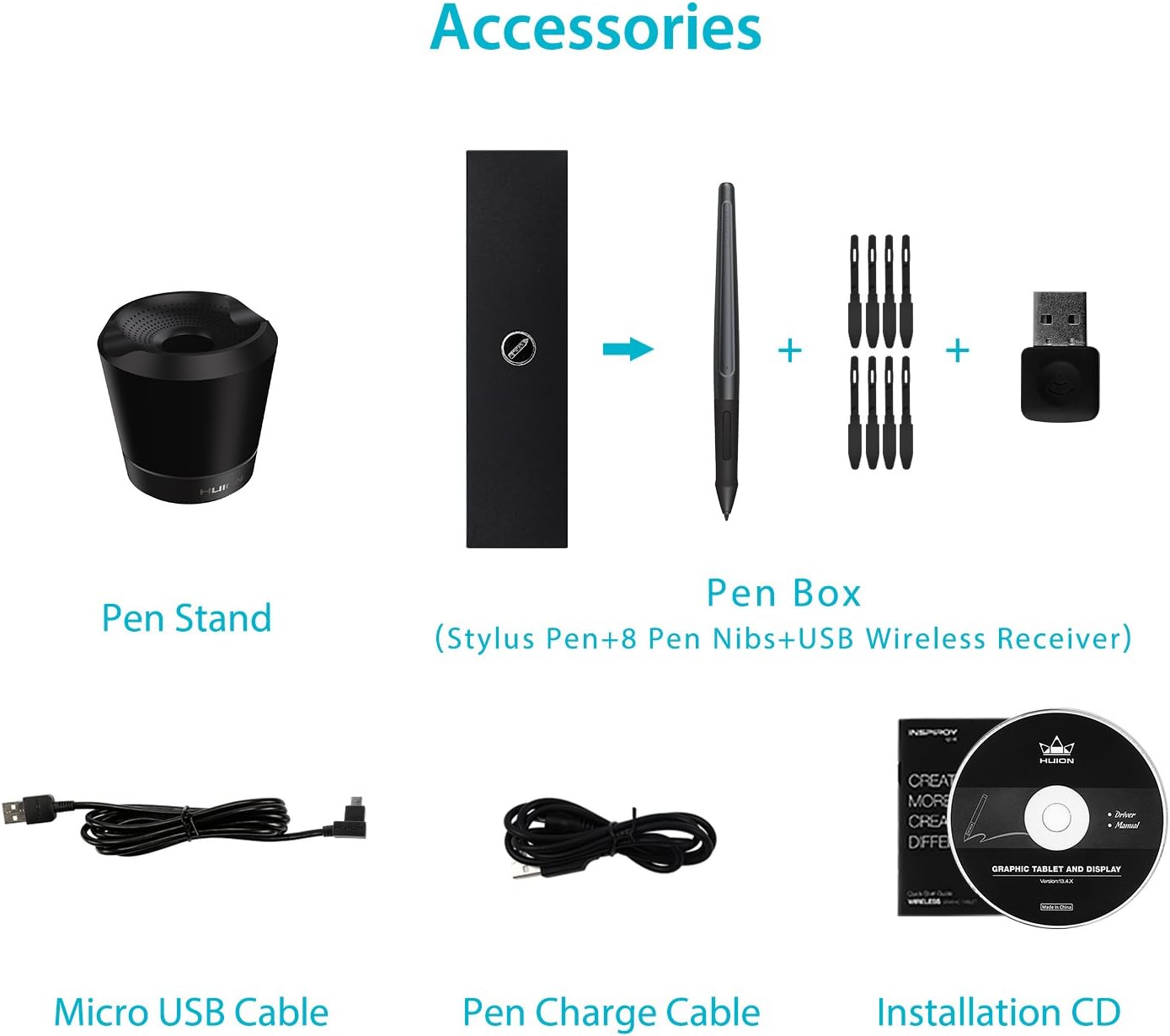 Tablette graphique HUION Inspiroy Q11K avec câble, capacité d'impression de 8 192 faches, 8 combinaisons tactiles réglables, 11 x 6,87 pouces, pour Mac et PC Windows.