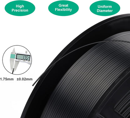 ENOTEPAD PLA 3D-Druckerfilament 1,75 mm, 1 kg Spulenfilamente (2,2 LBS) Maßgenauigkeit +/- 0,02 mm FDM 3D-Druckmaterial in Vakuumverpackung (Seidenschwarz)
