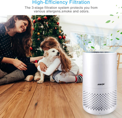 Intelligenter Luftreiniger zum Reinigen und Säubern, Aimox mit Luftqualitätssensor, Luftfilter, 3 Funktionen, Timer, Nachtlicht, CADR 136 m³/h, HEPA-Filter, Funktionen mit APP-Unterstützung, Alexa und Google