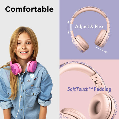 LilGadgets Connect+ Kopfhörer mit Mikrofon, Over-Ear-Kopfhörer für die Schule – Faltbare Kopfhörer, Girl Power