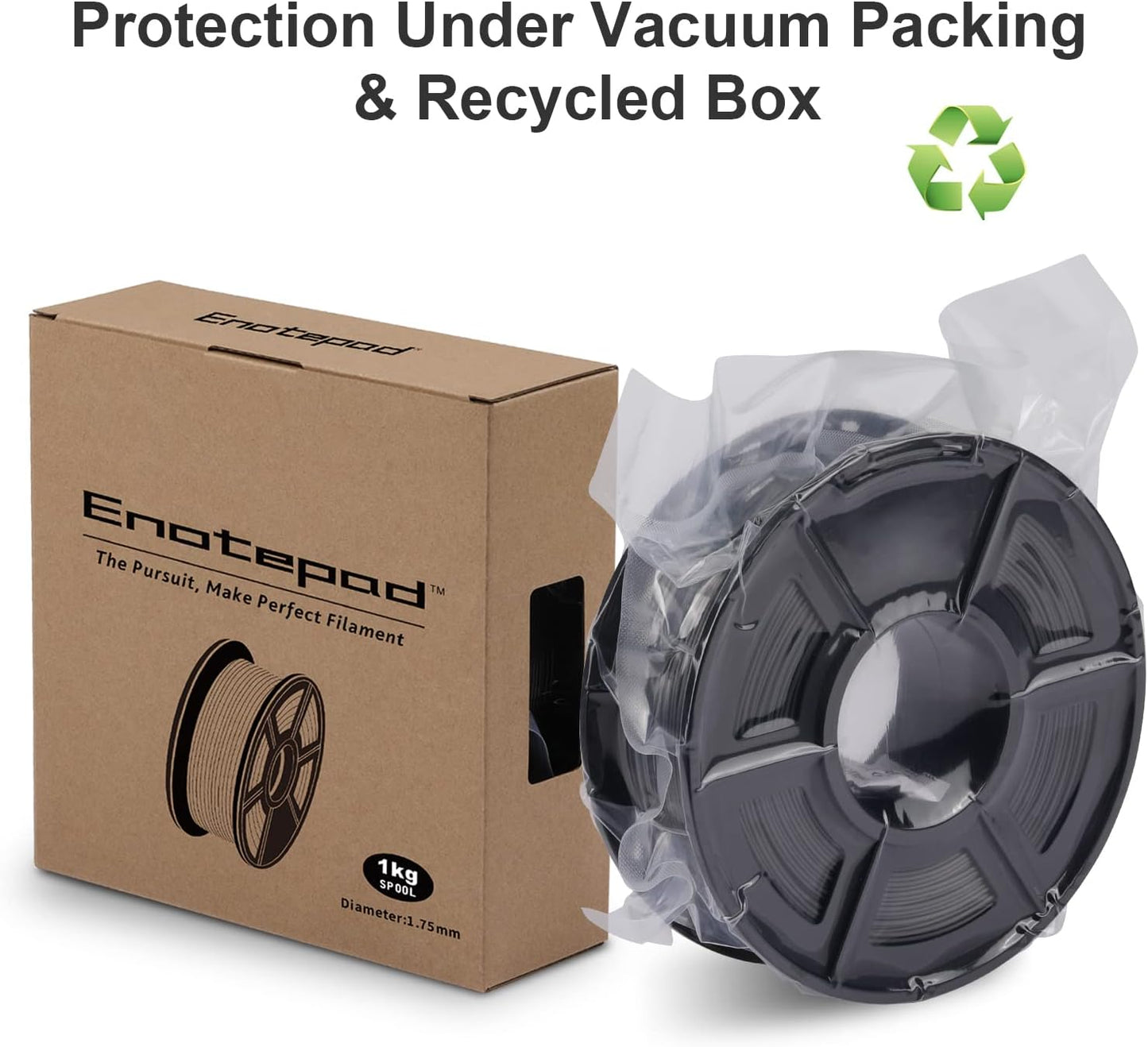 ENOTEPAD PLA 3D-Druckerfilament 1,75 mm, 1 kg Spulenfilamente (2,2 LBS) Maßgenauigkeit +/- 0,02 mm FDM 3D-Druckmaterial in Vakuumverpackung (Seidenschwarz)