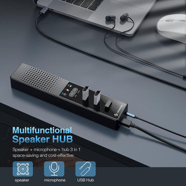 Haut-parleur d'ordinateur avec microphone, haut-parleur PC compatible USB JOYACCESS pour bureau à domicile intelligent et apprentissage en ligne, haut-parleur d'ordinateur 3 en 1 portable et externe avec hubs, Plug &amp; Play.