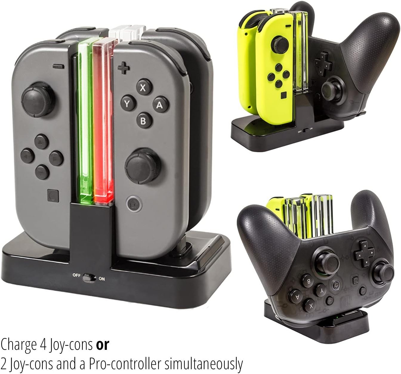 Orzly Ladestation für Switch Controller Pro Controller und JoyCons, Dockingstation [mit einzelnen LEDs und USB Type-C Kabel]