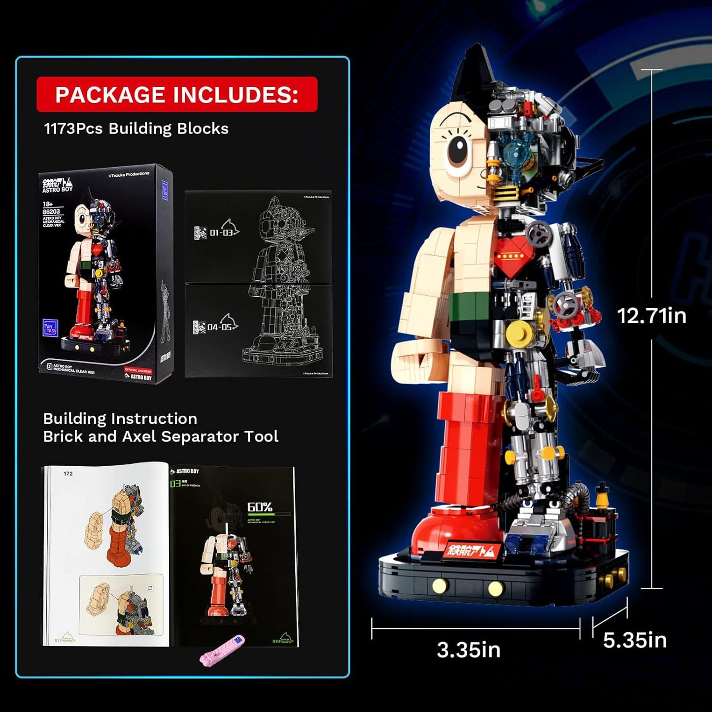 PANTASY Astro Boy Roboter-Bausatz 32 cm Klemmbaustein 1258 Teile