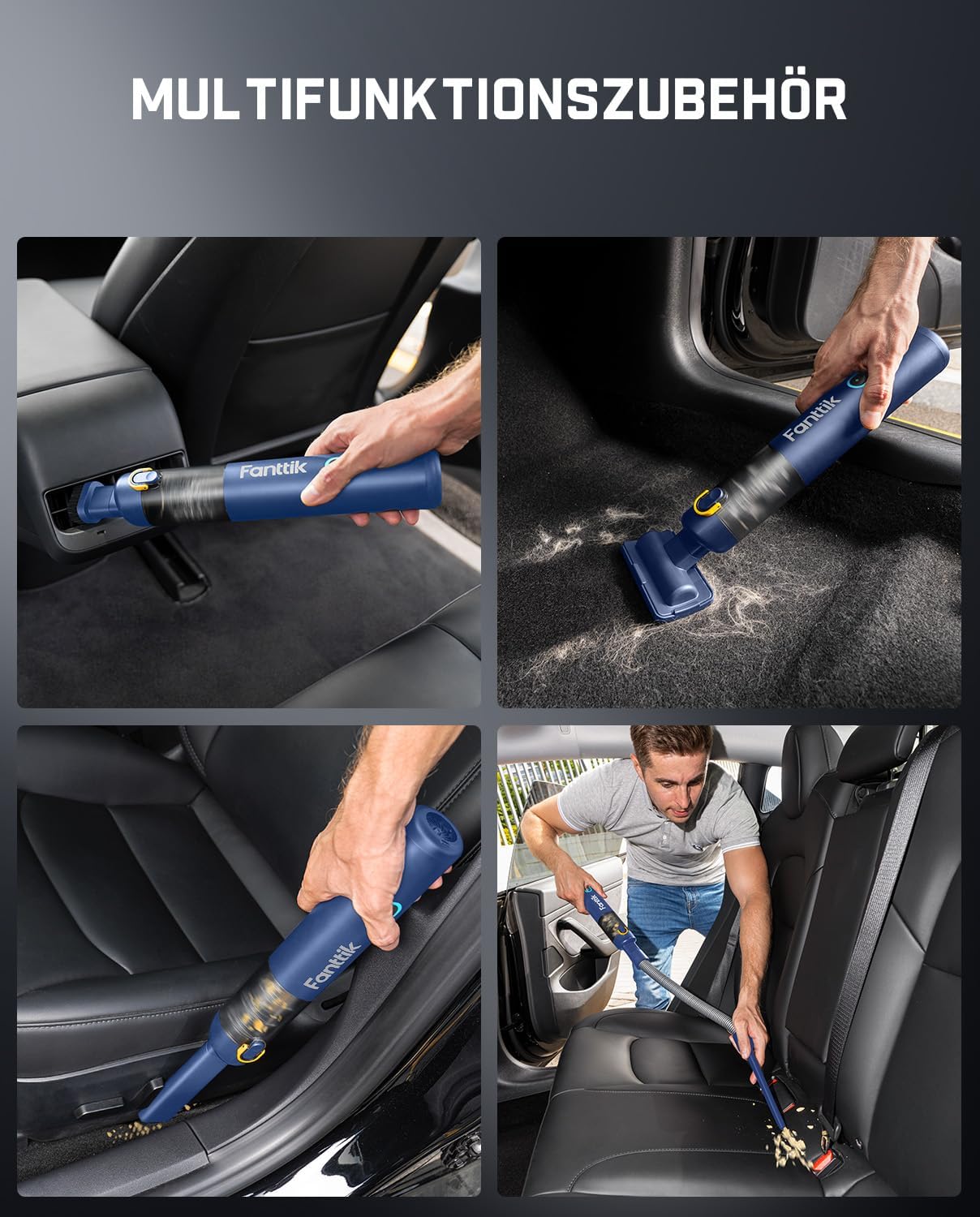Fanttik Slim V8 Apex Akku-Autostaubsauger mit hoher Leistung, 19000 Pa/45 AW, RobustClean™-Handstaubsauger 4-in-1-Mini-Luftgebläsepumpe, Tragbarer Staubsauger für Auto, Bürotisch, Tastaturen Blau