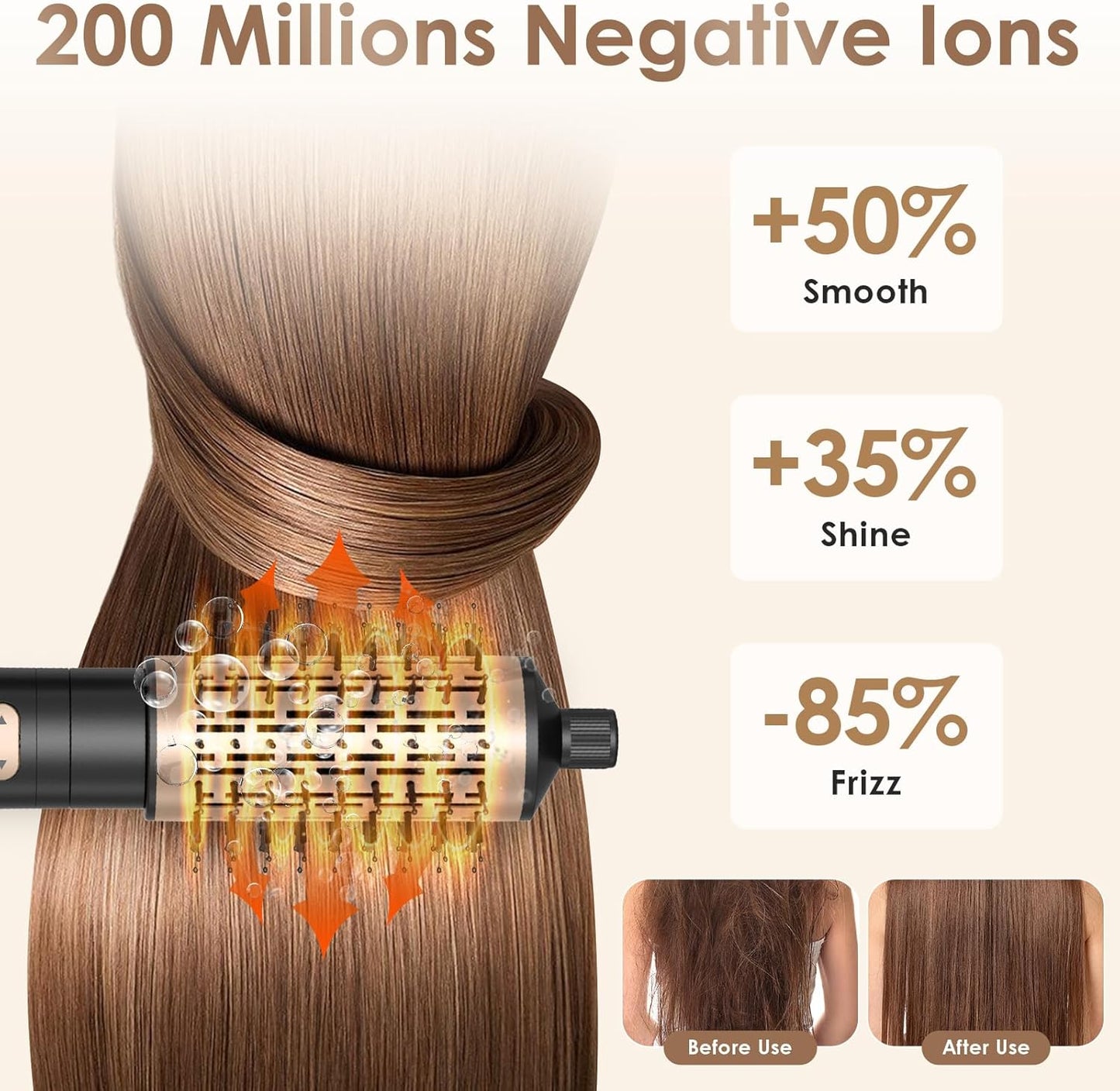 Warmluftbürste Rotierend Set, 3 in 1 Air Styler mit Föhnbürste, Warmluftbürste, Haartrockner Thermal Brush, Leistungsstarke Rundbürstenföhn Set zum Trocknen Glätten Formen (Schwarz)