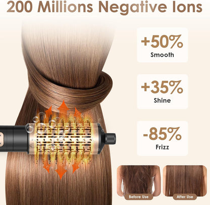 Warmluftbürste Rotierend Set, 3 in 1 Air Styler mit Föhnbürste, Warmluftbürste, Haartrockner Thermal Brush, Leistungsstarke Rundbürstenföhn Set zum Trocknen Glätten Formen (Schwarz)