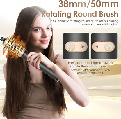 Warmluftbürste Rotierend Set, 3 in 1 Air Styler mit Föhnbürste, Warmluftbürste, Haartrockner Thermal Brush, Leistungsstarke Rundbürstenföhn Set zum Trocknen Glätten Formen (Schwarz)
