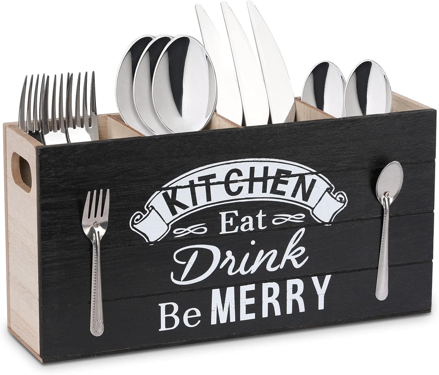 JAZUIHA Besteckkorb Tisch, 4 Fächer Holz Besteckhalter, Besteck Organizer Besteckbox Besteckkasten Utensilienhalter, Besteckstander für Workingplatte, Küchentisch, Schrank, Küche, Party, Schwarz