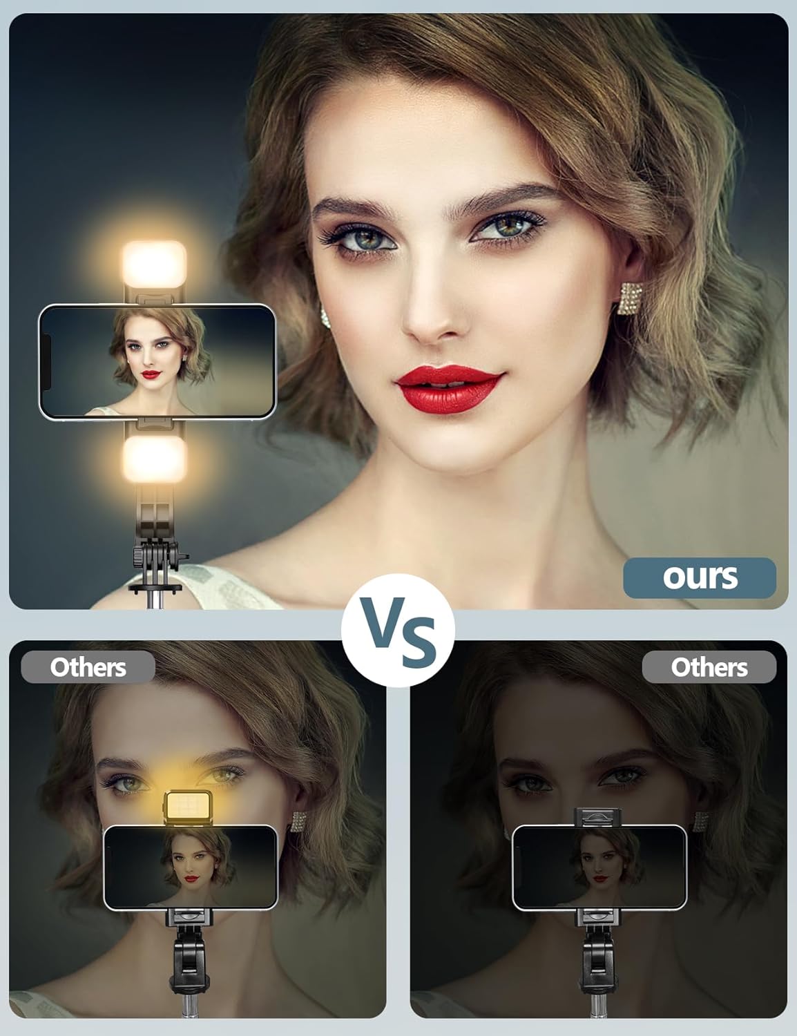 Selfie-Stick-Stativ mit 2 Fülllichtern, extra langes 45-Zoll-Stativ mit abnehmbarer Fernbedienung, kompatibel mit iPhone, Samsung, Smartphones