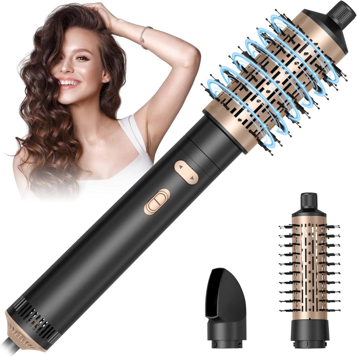 Warmluftbürste Rotierend Set, 3 in 1 Air Styler mit Föhnbürste, Warmluftbürste, Haartrockner Thermal Brush, Leistungsstarke Rundbürstenföhn Set zum Trocknen Glätten Formen (Schwarz)