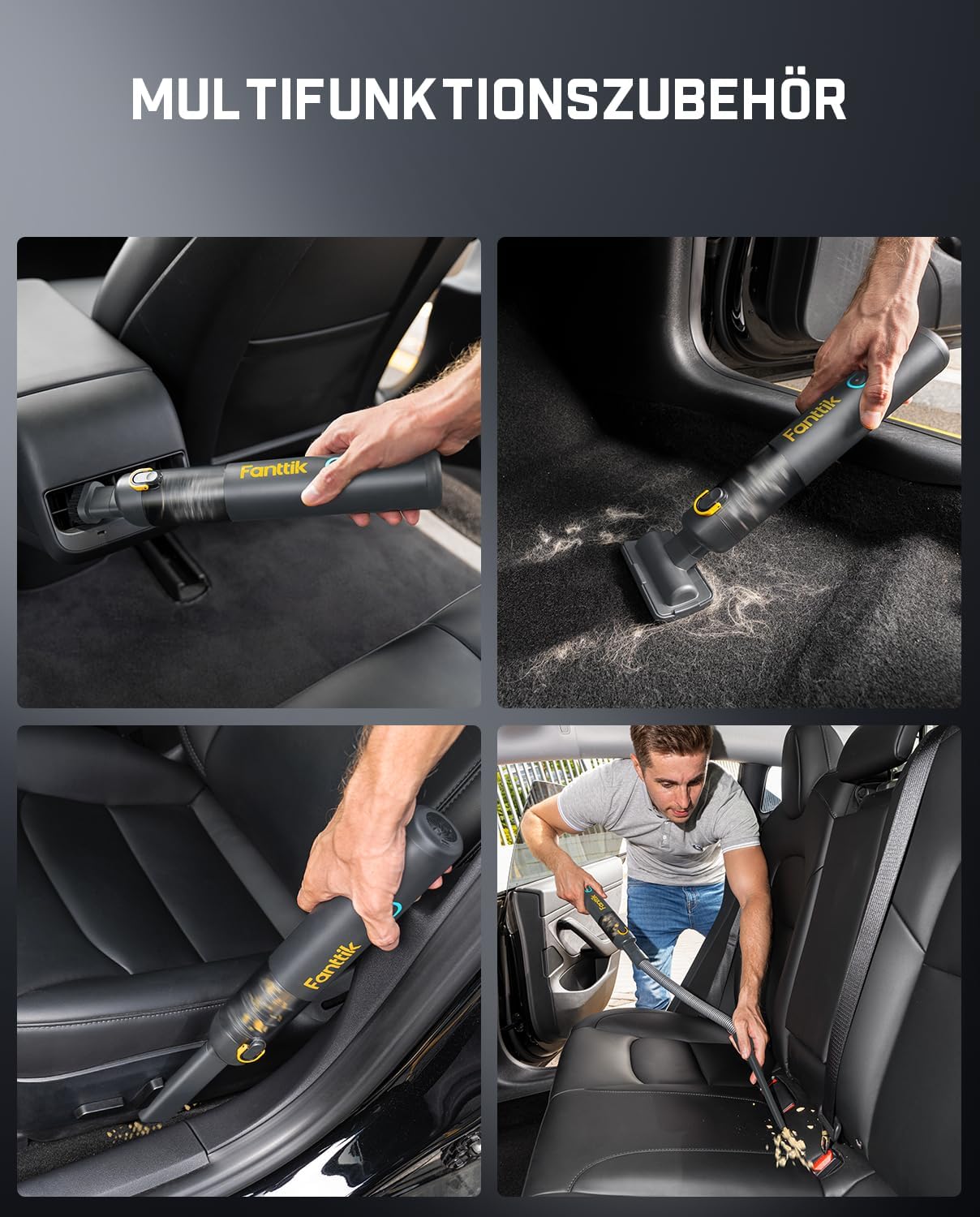 Fanttik Slim V8 Apex Akku-Autostaubsauger mit hoher Leistung, 19000 Pa/45 AW, RobustClean™-Handstaubsauger 4-in-1-Mini-Luftgebläsepumpe, Tragbarer Staubsauger für Auto, Bürotisch, Tastaturen Grau