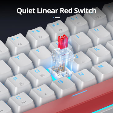 surmen 65 % mechanische Gaming-Tastatur mit linearem rotem Schalter, kabelgebunden, Mini-Kompakttastatur, 60 % Hintergrundbeleuchtung, für Laptop, Desktop-PC, Gamer (68 weiß-eisblau)