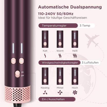 7 in 1 Airstyler, PARWIN PRO BEAUTY MaxAIR 2.0 Multi-Styler Set, Auto-Wrap Lockenstab, Geringere Hitzeschäden Glätteisen, 110000 U/Min Föhn, Volumenbürste, Styling, Glättung Pinsel, Jasper Plum