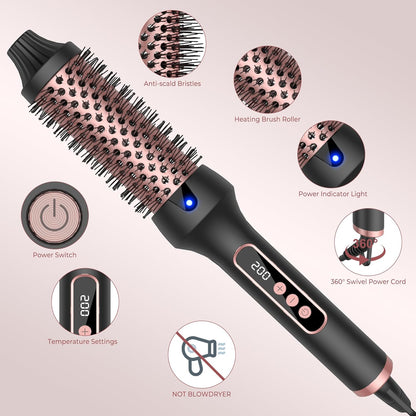 OKWRAP Thermobürste LCD Display, Ionen, Thermobürste, Lockenstab, Heißbürste, Rundbürste für Haarstyling, Heißbürste, Glättbürste, Haarstyler, Rundbürste, Glättbürste, 38 mm