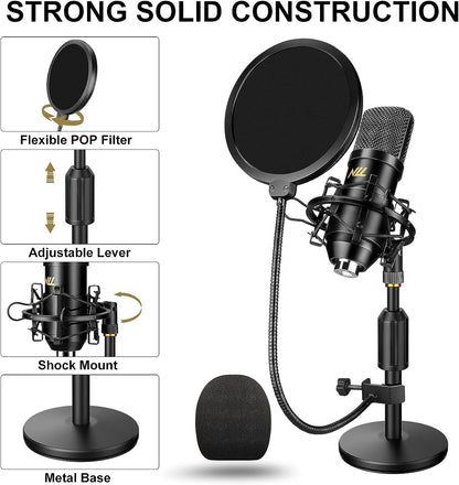 Professionelles USB-Mikrofonset für Studio-Audio, 192 kHz/24 Bit NLL-Kondensator-Computermikrofon, Plug &amp; Play-Desktop-Podcast-Mikrofon, Stoßdämpferhalterung, Popfilter, NC-012