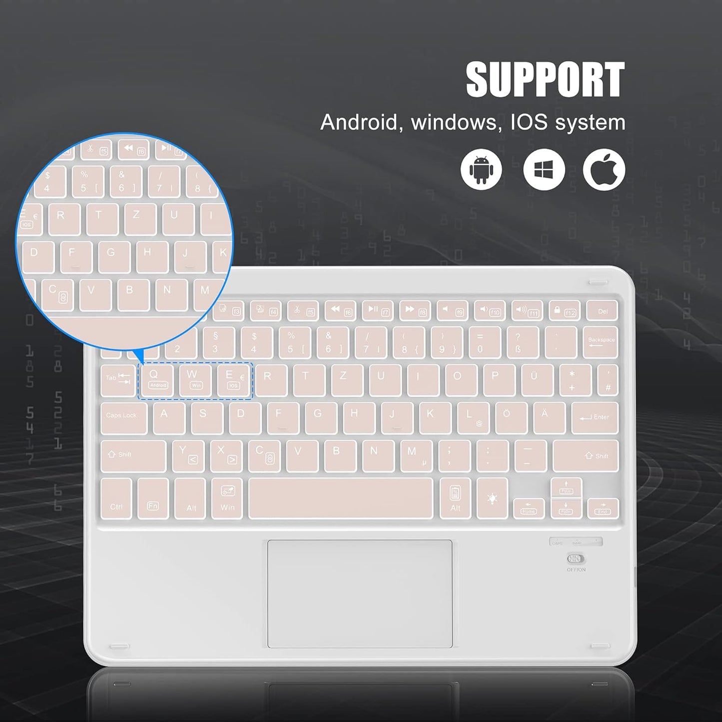 Clavier Bluetooth IVSOTEC avec pavé tactile, 7 options, sans fil pour iPad, tablette Android, Microsoft Surface, smartphone, or rose