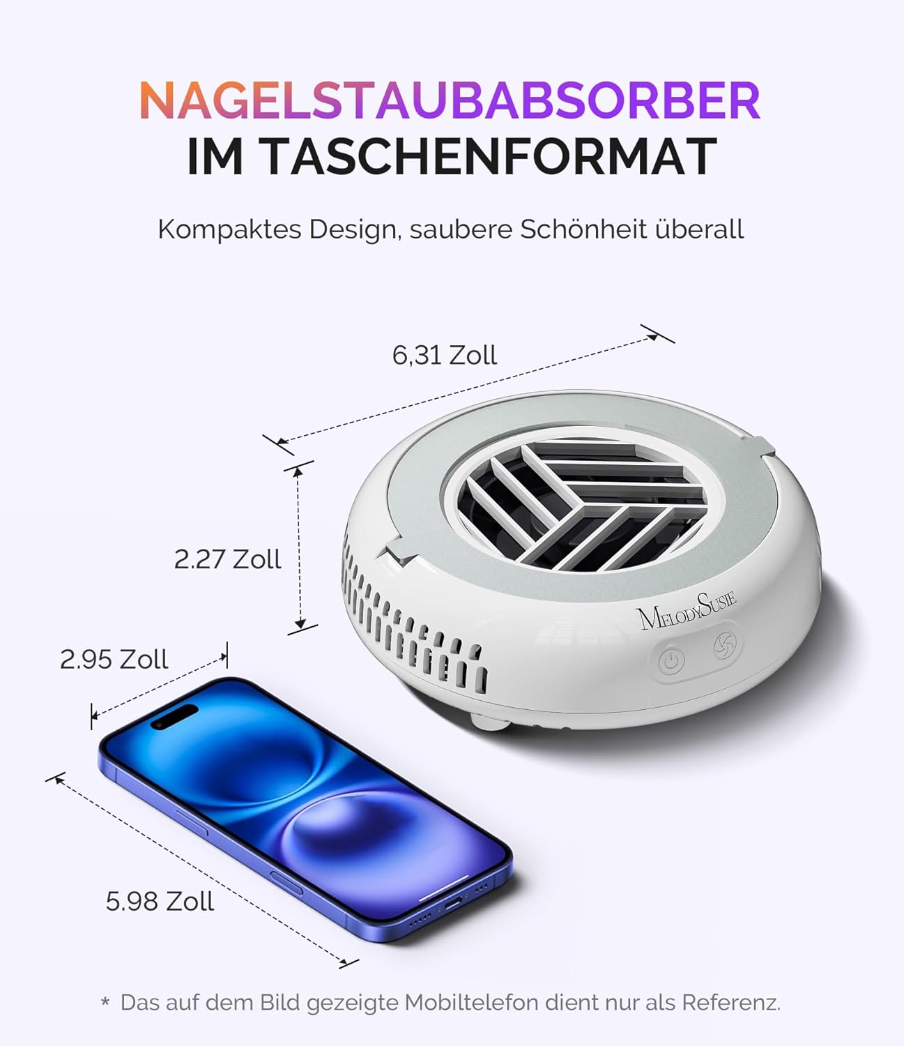 MelodySusie Pocket Nagelstaubsauger HProA, 6000RPM Leistungsstarke Staubabsaugung Nägel für Maniküre, Kompakter Nagelschleifstaub-Absauger mit 30 Wiederverwendbarem Filter für DIY & Studio, Weiß
