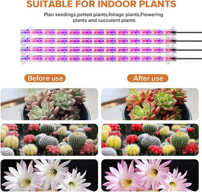 LED Planzen-Wachstums-Lichtstreifen, Vollspektrum für Zimmerpflanzen mit automatischem Ein-/Aus-Timer, 36 W &amp; 3 dimmbare Stufen, Solar-Licht-Wachslampe, für Gartenregale, Hydrokulturen, Sukkulenten, 4 Stück
