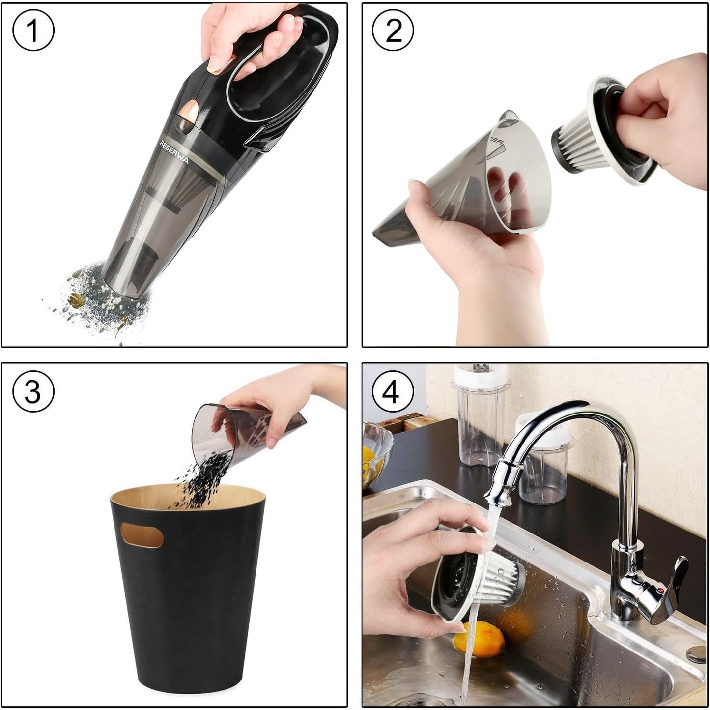 Reserwa Autostaubsauger, 12V, 106W, tragbarer Staubsauger, leistungsstark, automatischer Handstaubsauger, Netzkabel, Transporttasche, Reinigungsbürste (schwarz)