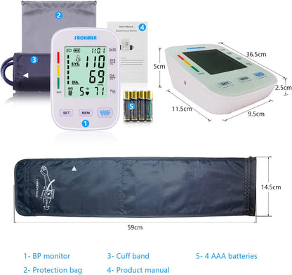 Frohmen Oberarm-Blutdruckmessgerät, digitales Blutdruckmessgerät zur Blutdruck- und Pulsmessung, großer LCD-Acryl-Bildschirm