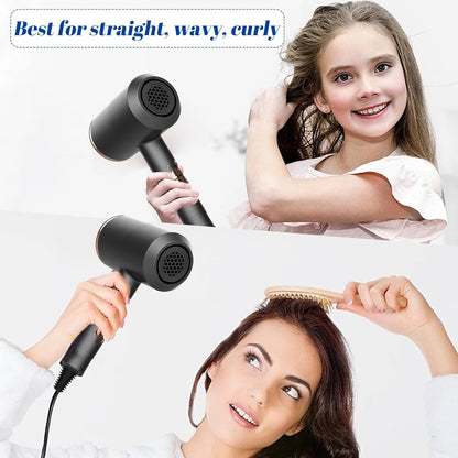 Oskuglin Föhn, 2400W professioneller tragbarer Ionen-Haartrockner Salon Haarfön mit Heiß-/Kalttaste, Concentrators and Diffuser, 3 Temperatureinstellungen, 2-Gang für Zuhause, Salon, Reisen (Schwarz)