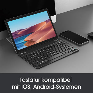 FINTIE Ultradünn Bluetooth Tastatur mit deutschem Layout QWERTZ für iPad Air/Pro/Mini/iPad 10.9/10.2/9.7/iPhone/Samsung/Android, Schwarz