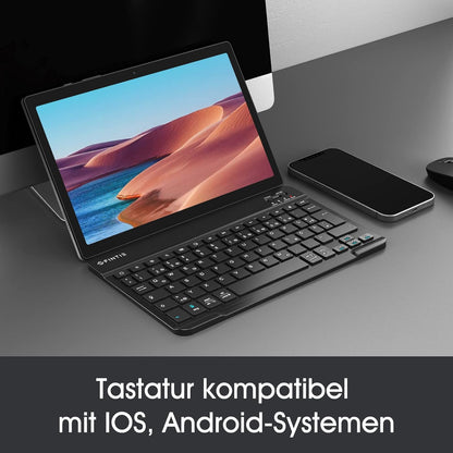 FINTIE Ultradünn Bluetooth Tastatur mit deutschem Layout QWERTZ für iPad Air/Pro/Mini/iPad 10.9/10.2/9.7/iPhone/Samsung/Android, Schwarz