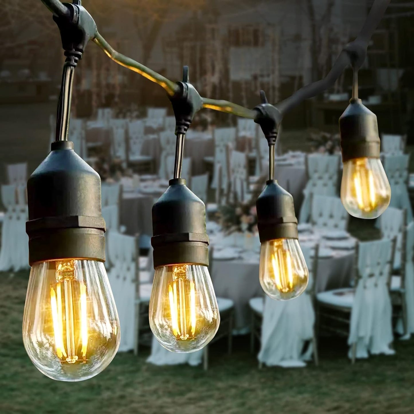 Ruinnykai LED-Lichterkette für draußen/innen, 10 m, 12 Fassungen, 12+2 Glühbirnen, dimmbar, E27, IP65, 2700 K, Warmweiß, 1 W pro Glühbirne