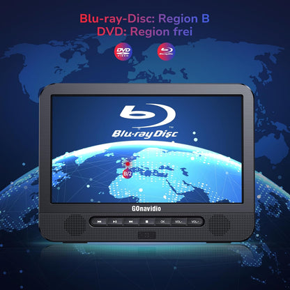 GOnavidio Blu Ray DVD Player Auto 2 Bildschirme 10,5" Mit 5 Stunden Akku HDMI-Ausgang, tragbarer Bluray DVD Player Auto Fernseher, Surround-Sound Effekt Mit AV IN- und AV Out-Funktion