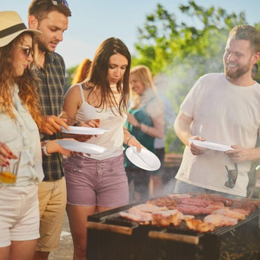 TOROTON 125 Stück Geschirrset, 25 Set Wiederverwendbare Party Geschirr,Kompostierbar Ökologisch Pappteller, Gabeln,Messer und Löffel kombiniert, für Party, Grillfest, Camping und Picknick