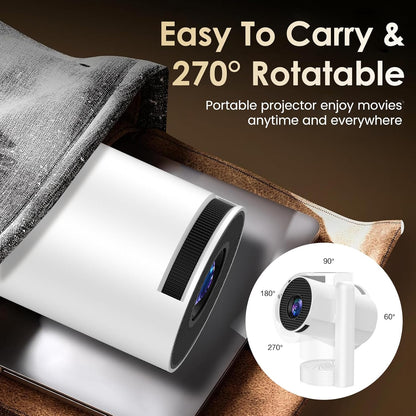 Mini Beamer Unterstützt FHD 4K 1080P, Projektor Tragbarer mit WiFi 6 und Bluetooth 5.4 Beamer Klein Kurzer Fokus 270° Drehen Auto Keystone Android 13.0 Kompatibel mit HDMI/TV Stick/Laptop/Memory Stick