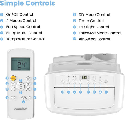 Comfee Mobiles Klimagerät PAC 12000, 12000 BTU 3,5kW, Kühlen&Ventilieren&Entfeuchten, Raumgröße bis 117m³(43㎡), Mobile Klimaanlage mit Abluftschlauch