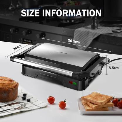 KEINVE Kontaktgrill für Sandwiches, Steak, Panini Grill und Sandwichmaker mit Antihaftbeschichtet, 850W, 23 x 14,5cm, 180º Öffnung, Leicht zu Reinigen.