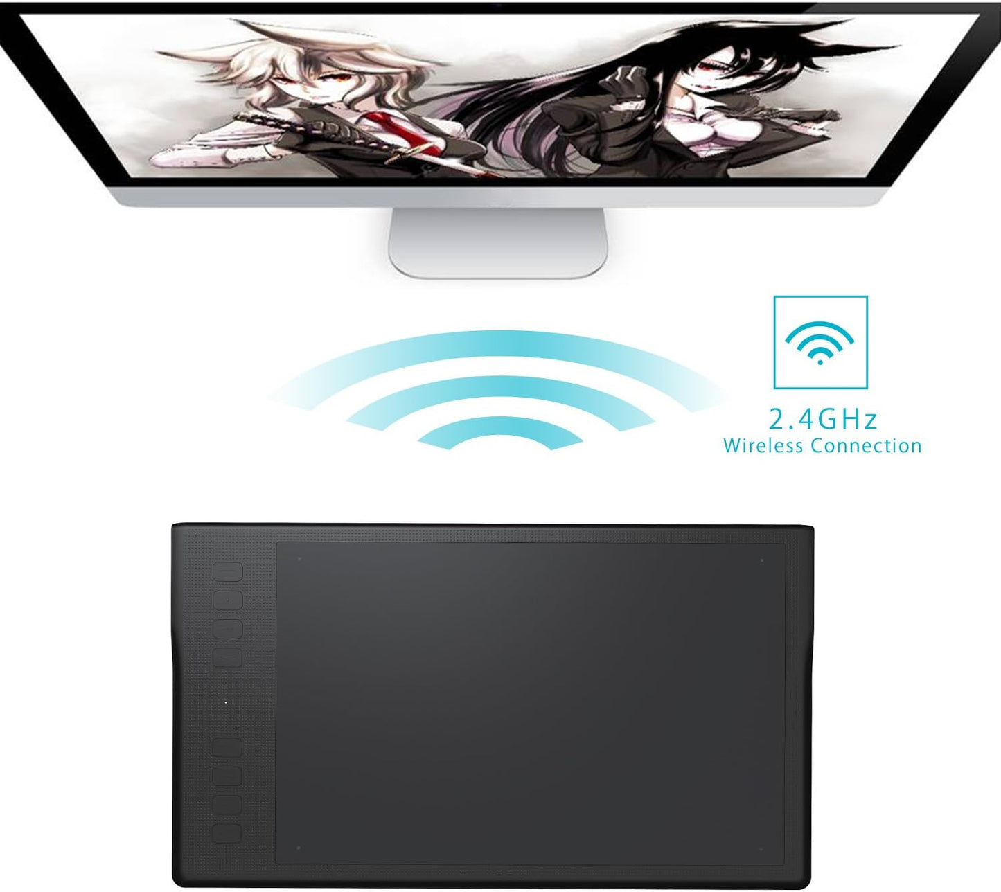 Tablette graphique HUION Inspiroy Q11K avec câble, capacité d'impression de 8 192 faches, 8 combinaisons tactiles réglables, 11 x 6,87 pouces, pour Mac et PC Windows.