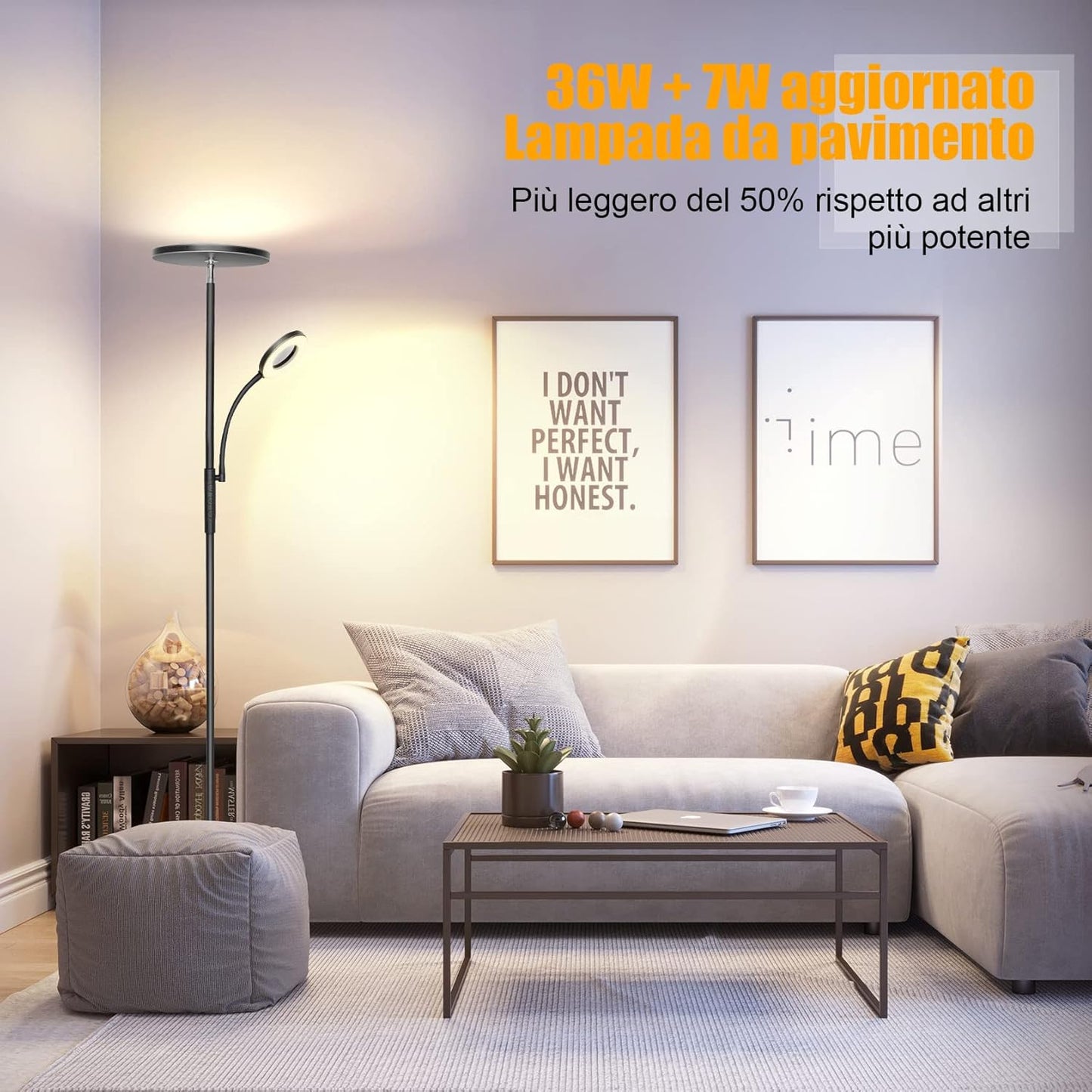 LED Stehleuchte Deckenfluter, 3600LM 42W Moderne Stehleuchten avec lampes LED plus lumineuses, 2700K-6500K Stufenlos Dimmbare Stehlampe avec Fernbedienung &amp; Touch Control für Wohnen [Classe énergétique F]