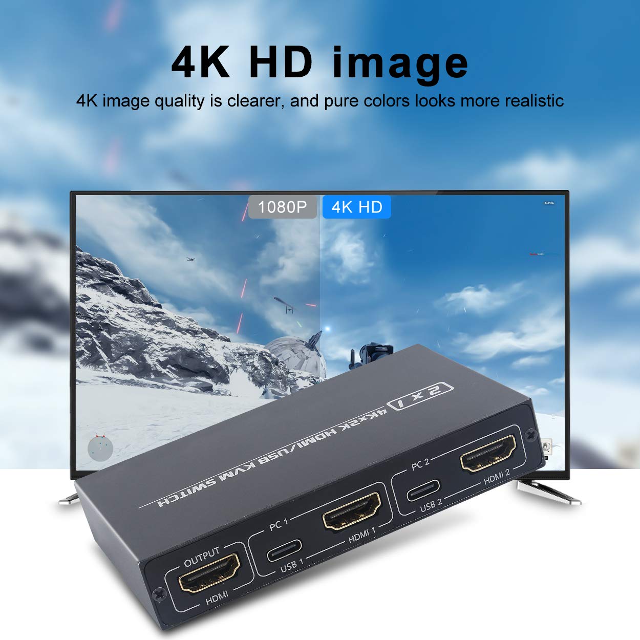 KCEVE KVM-Switch HDMI 2 Port, USB-Switch UHD 4K 30 Hz, Dual-Monitor-KVM-Switch, 4 USB 2.0-Hubs, unterstützt kabellose Tastatur und Maus