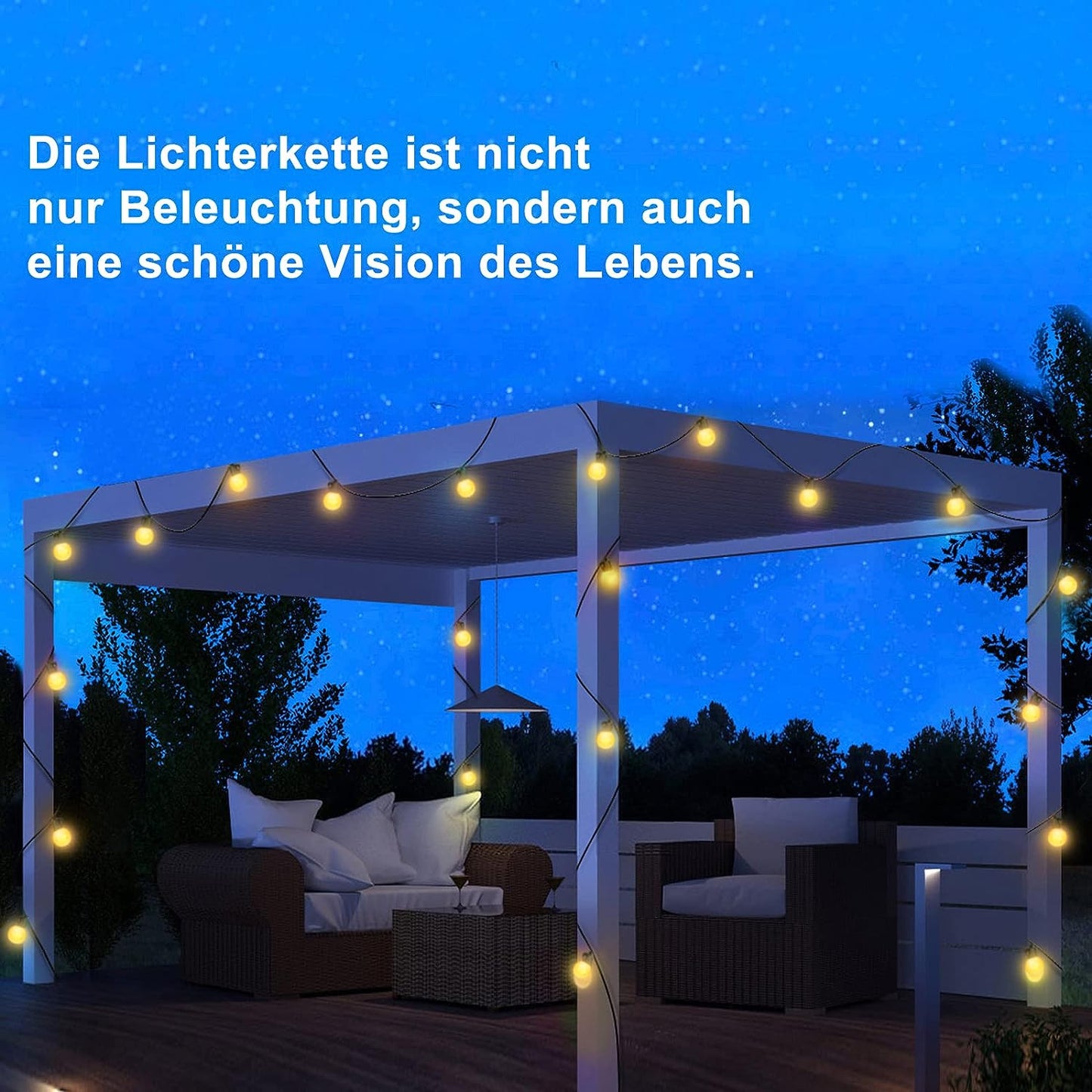 MYCARBON LED Lichterkette Auen 13,5M IP67 36er Birnen wasserdicht Lichterkette Glhbirnen Outdoor Innen mit Stecker Deko fr Garten Party Terrasse Zimmer Balkon 2 Ersatzbirnen Warmwei