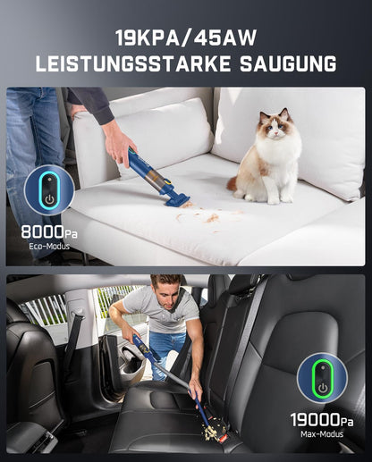 Fanttik Slim V8 Apex Akku-Autostaubsauger mit hoher Leistung, 19000 Pa/45 AW, RobustClean™-Handstaubsauger 4-in-1-Mini-Luftgebläsepumpe, Tragbarer Staubsauger für Auto, Bürotisch, Tastaturen Blau
