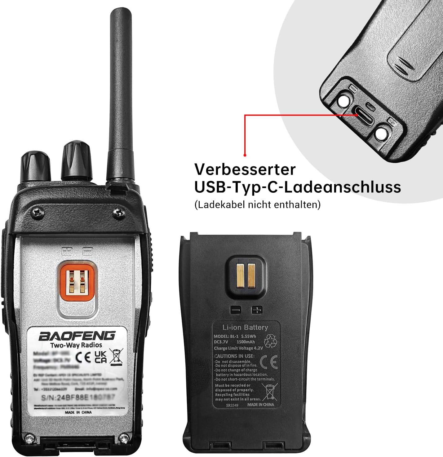 Baofeng Walkie Talkies Funkgerät PMR446 Zwei-Wege-Radio Professionelle Gegensprechanlage 16 Kanäle Funkempfänger Sende- und Empfangsgerät,Inklusive Akku, Headset und USB-Ladestation(3 Stück)