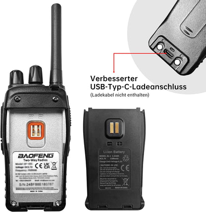Baofeng Walkie Talkies Funkgerät PMR446 Zwei-Wege-Radio Professionelle Gegensprechanlage 16 Kanäle Funkempfänger Sende- und Empfangsgerät,Inklusive Akku, Headset und USB-Ladestation(3 Stück)