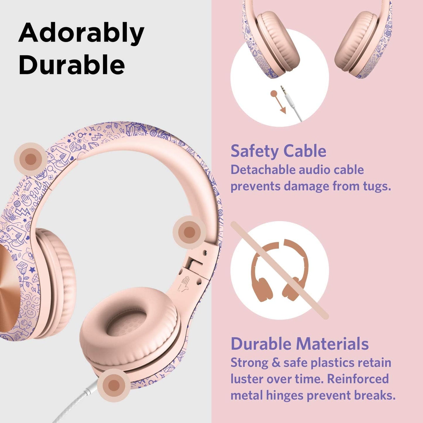LilGadgets Connect+ Kopfhörer mit Mikrofon, Over-Ear-Kopfhörer für die Schule – Faltbare Kopfhörer, Girl Power