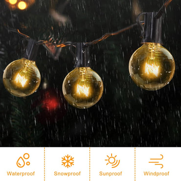 LOFTER Globel Lichterkette, 9 m Soffitten-Lichterkette für den Außenbereich, mit G40 30+3 (Ersatz-)Glühbirnen, IP44 wasserdichte Außenbeleuchtung, netzbetrieben, warmweiße Innen- und Außen-Lichterkette für Schlafzimmer, Garten