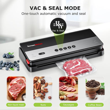 Bonsenkitchen Vakuumiergerät, Lebensmittelversiegelungsmaschine avec integriertem Schneider et Vakuum-Rollbeutel, abnehmbar, trockene et feuchte Lebensmittel, Fresh Konservierung VS3017 (noir)