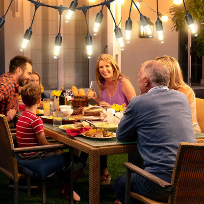 Ruinnykai LED-Lichterkette für draußen/innen, 10 m, 12 Fassungen, 12+2 Glühbirnen, dimmbar, E27, IP65, 2700 K, Warmweiß, 1 W pro Glühbirne