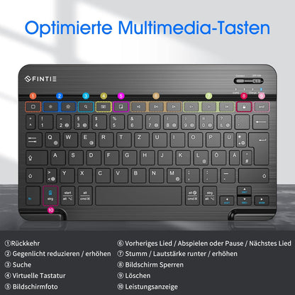 FINTIE Ultradünn Bluetooth Tastatur mit deutschem Layout QWERTZ für iPad Air/Pro/Mini/iPad 10.9/10.2/9.7/iPhone/Samsung/Android, Schwarz