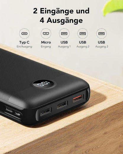 VEGER Power Bank 27000mAh 20W PD, Powerbank USB C Externer Handyakkus mit 4 Ausgängen und 2 Eingängen LED Tragbares Ladegerät,Kompatibel mit iPhone Samsung Huawei Tablet usw