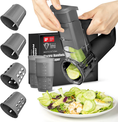 EASCANDY Elektrischer Gemüsehobel, Handkäsereibe, 5 in 1 Elektrische Reibe für Salatschneider, Hobel, Hobel, Schwarz