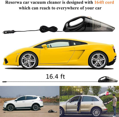 Reserwa Autostaubsauger, 12V, 106W, tragbarer Staubsauger, leistungsstark, automatischer Handstaubsauger, Netzkabel, Transporttasche, Reinigungsbürste (schwarz)